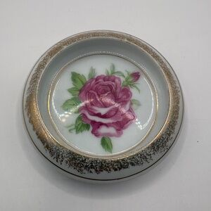 Vintage Rose Round Trinket Dish Ceramic